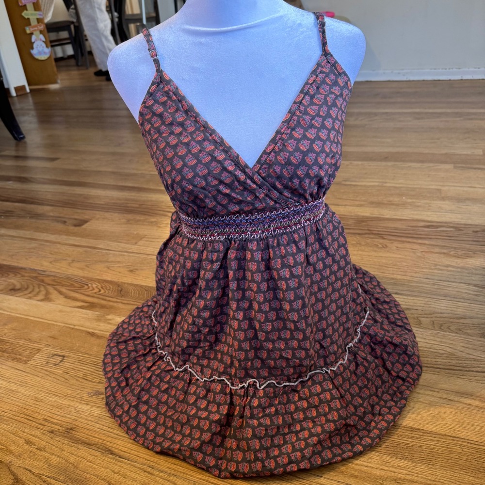 Sassy Gal Boho Paisley Print y2k Smocked Empire‎ Waist Tiered blouse XL